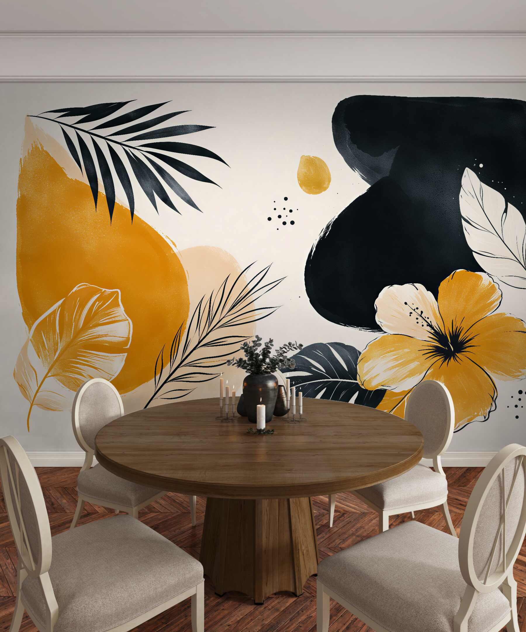 Fototapeten Tropische Blume in goldener Abstraktion