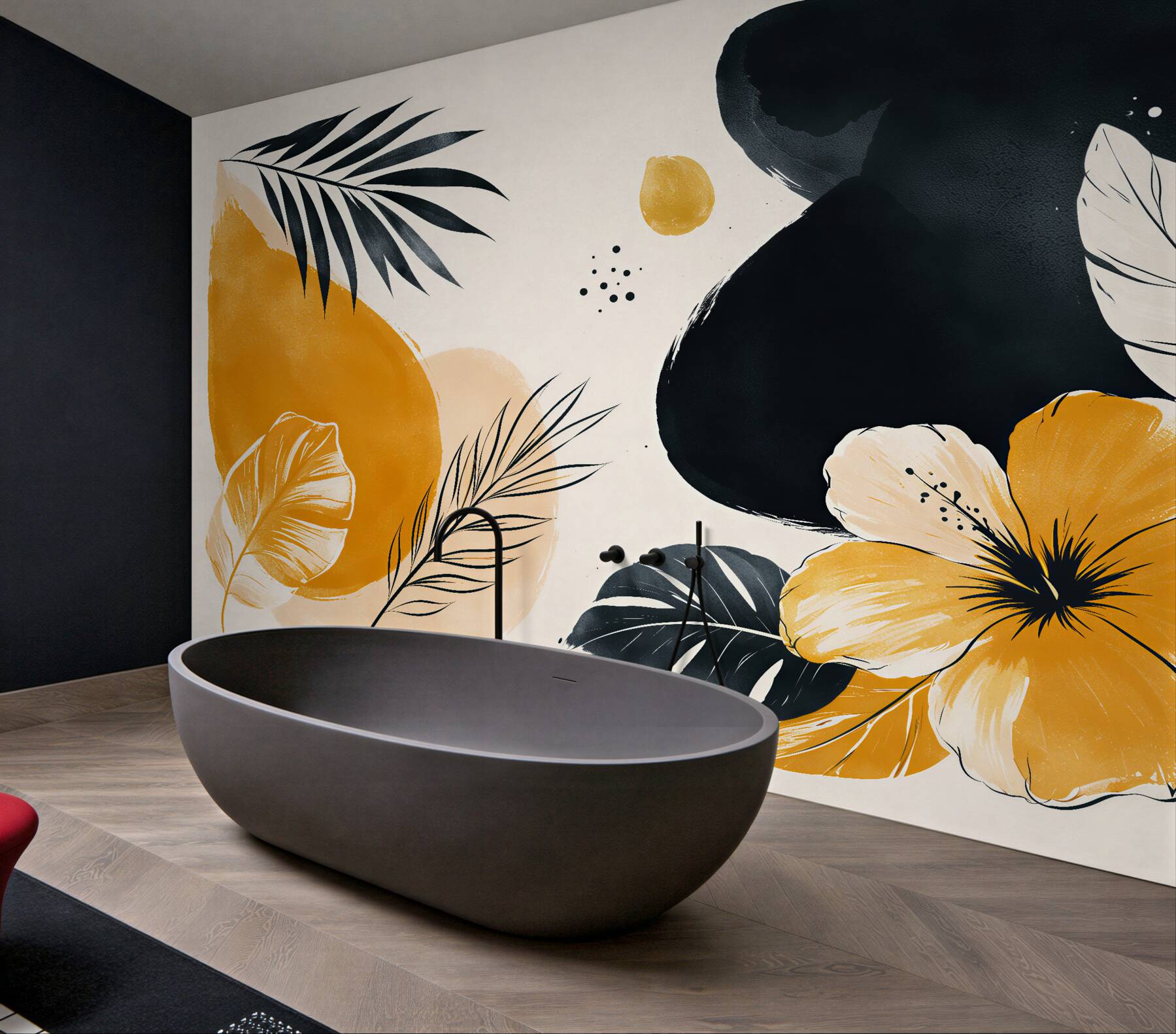 Fototapeten Tropische Blume in goldener Abstraktion