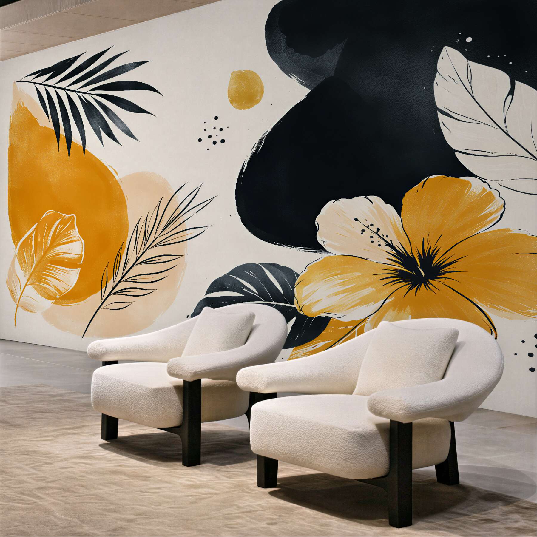 Fototapeten Tropische Blume in goldener Abstraktion