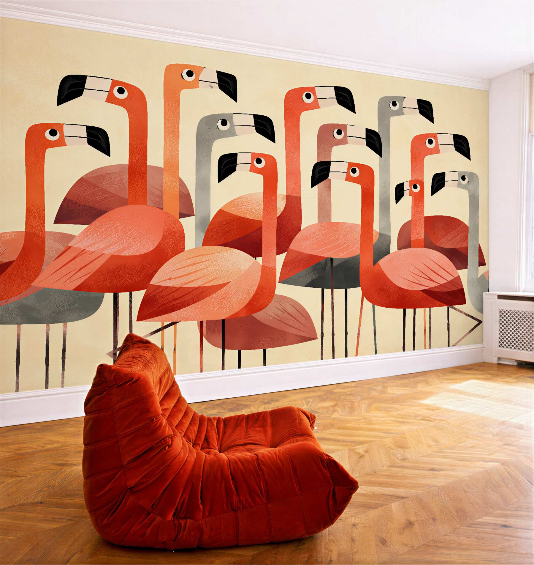 Fototapeten Stilisierte Flamingos im Retro-Stil
