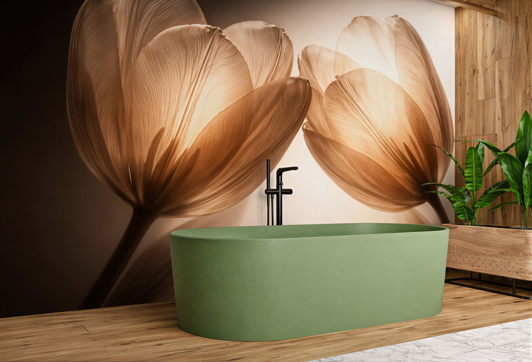 Fototapeten Goldene Tulpen in subtilem Glanz