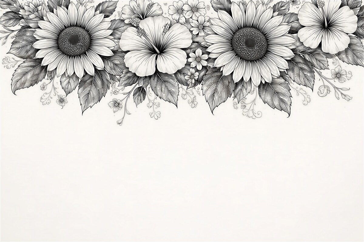 Fototapeten Schwarz-weiße Blumen als Skizze