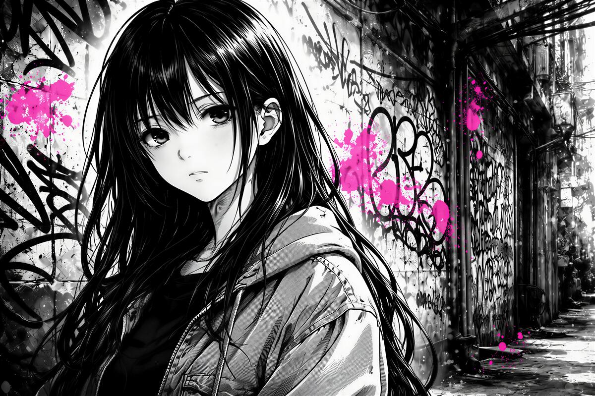 Fototapeten Manga im Neon-Graffiti-Stil