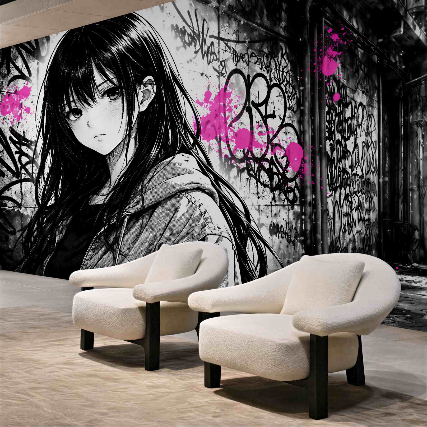 Fototapeten Manga im Neon-Graffiti-Stil