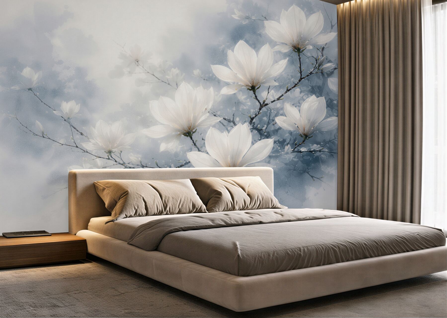 Fototapeten Weiße Magnolien im blauen Schimmer