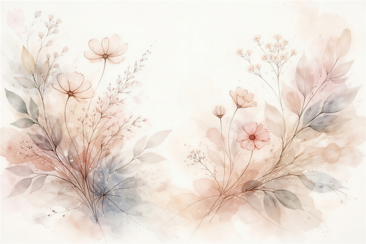 Fototapeten Pastellfarbene Blumen in Aquarell