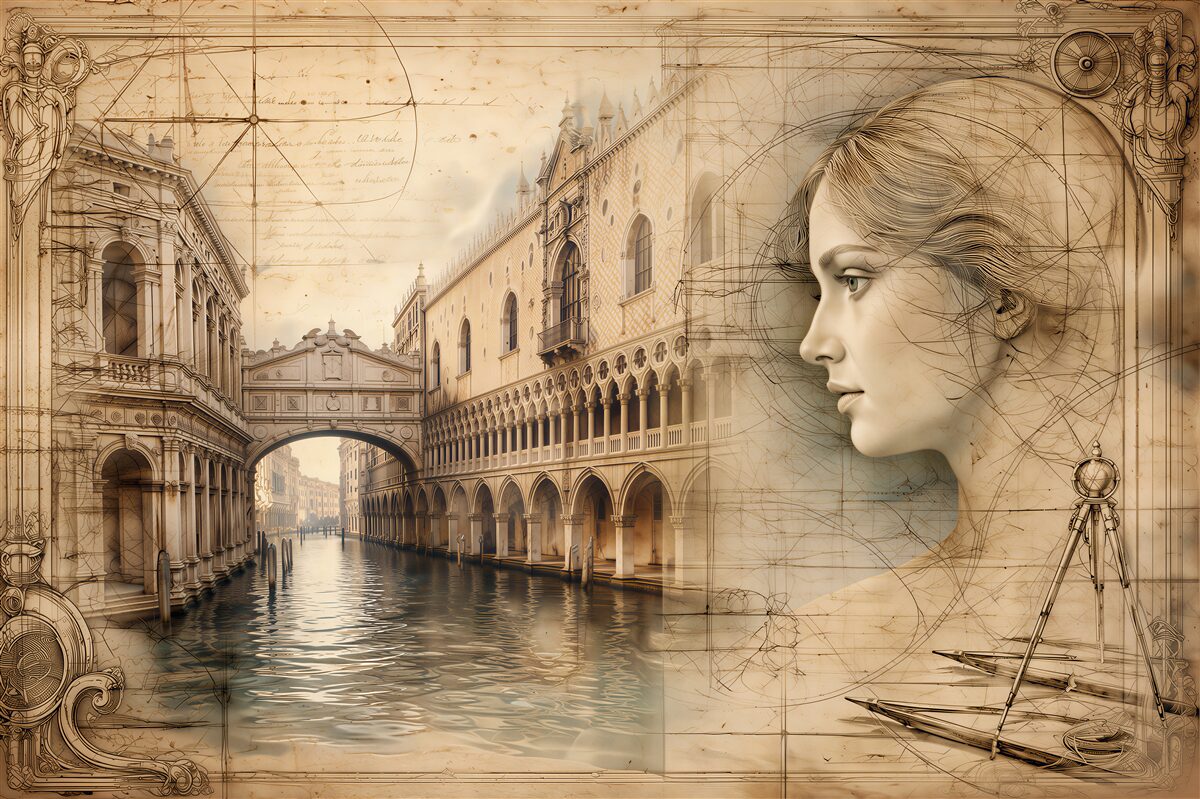 Fototapeten Venezianische Skizze mit weiblichem Profil