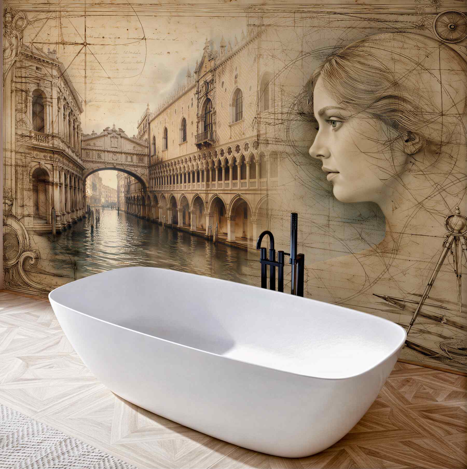 Fototapeten Venezianische Skizze mit weiblichem Profil