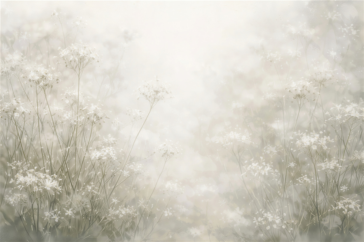 Fototapeten Ätherische Wiese im weißen Nebel