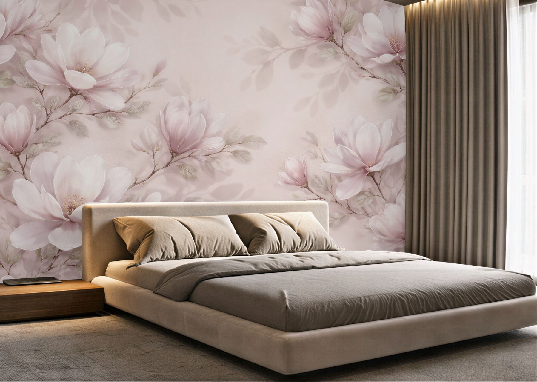 Fototapeten Zarte Magnolien auf puderfarbenem Hintergrund