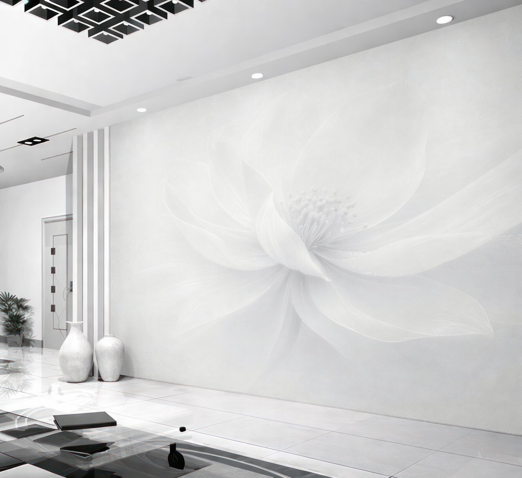 Fototapeten Weiße Blume in subtilem Glanz