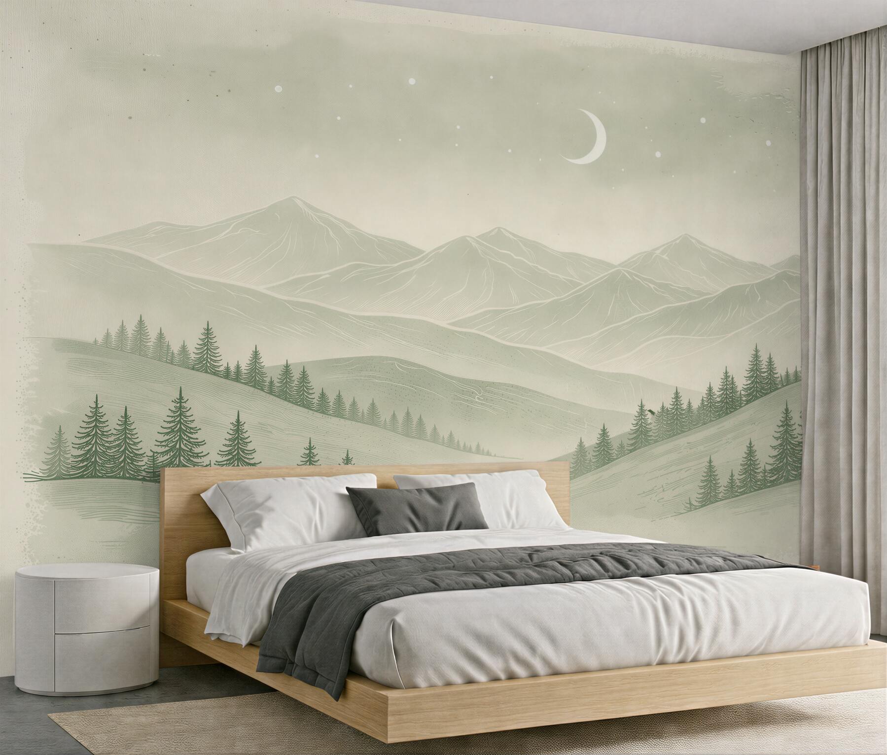 Fototapeten Minimalistische Berge unter dem Mond