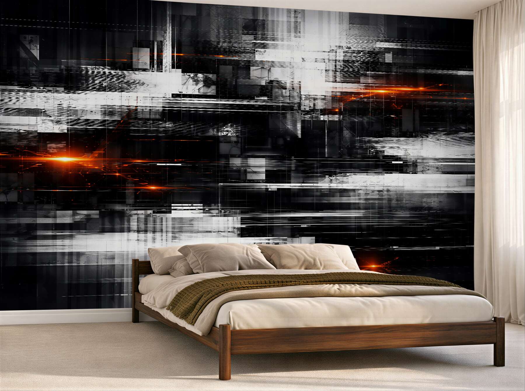 Fototapeten Futuristische Abstraktion mit orangem Licht