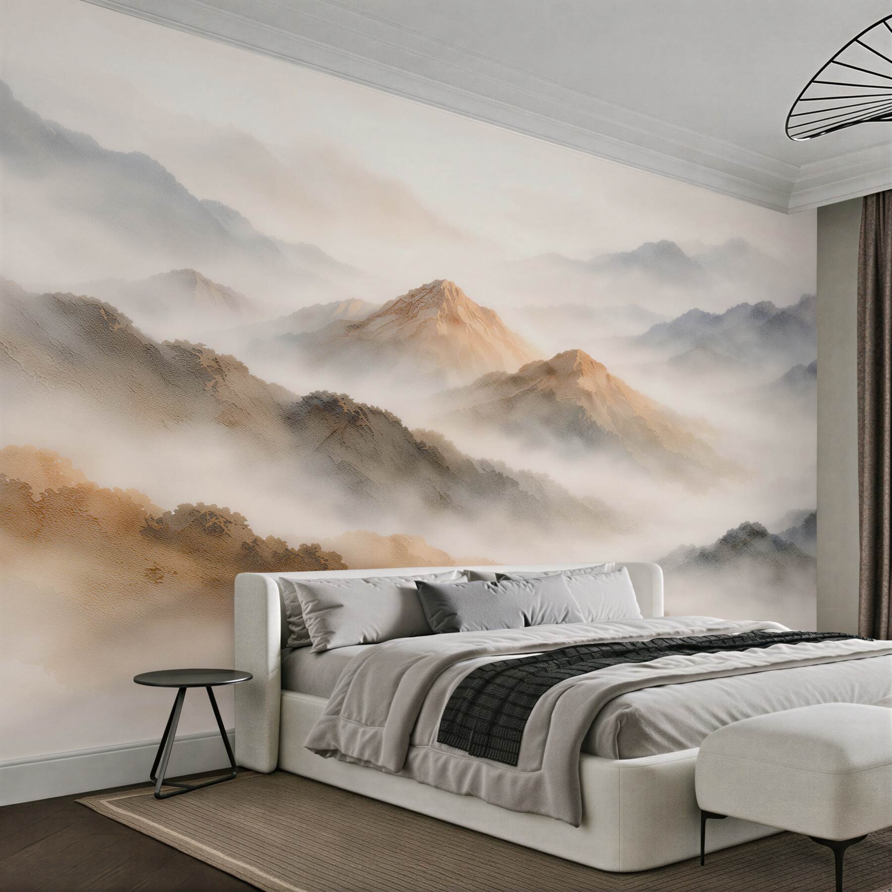Fototapeten Goldene Berge im Nebel