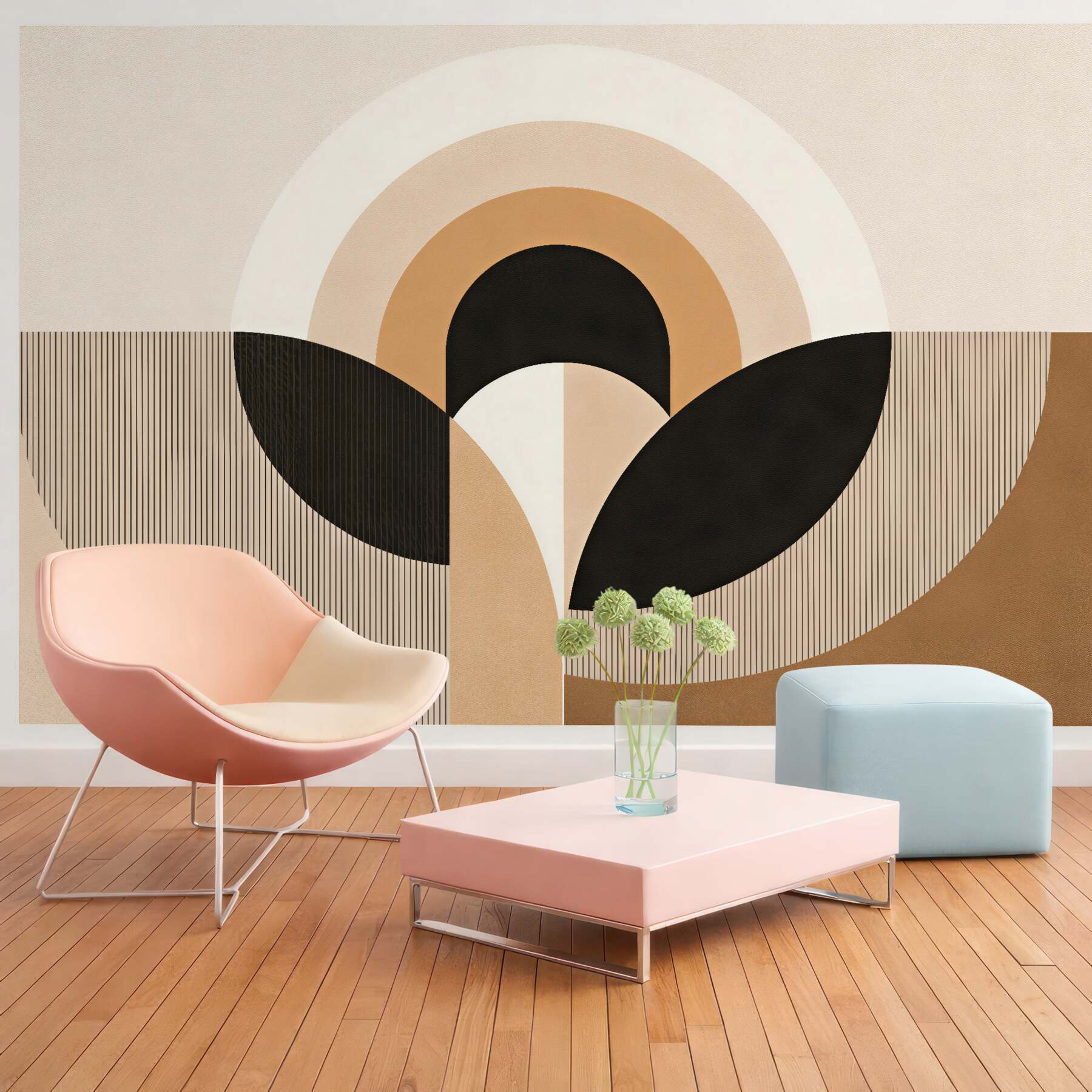 Fototapeten Geometrische Harmonie von Beige und Schwarz
