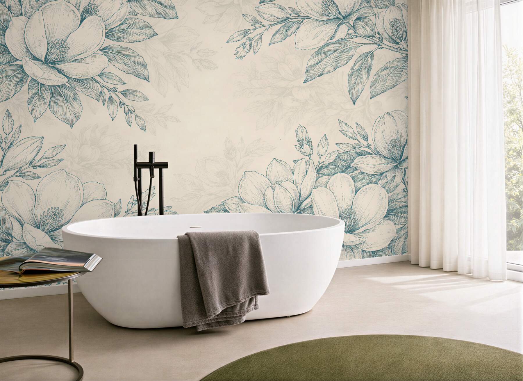 Fototapeten Florale Skizze im eleganten Stil