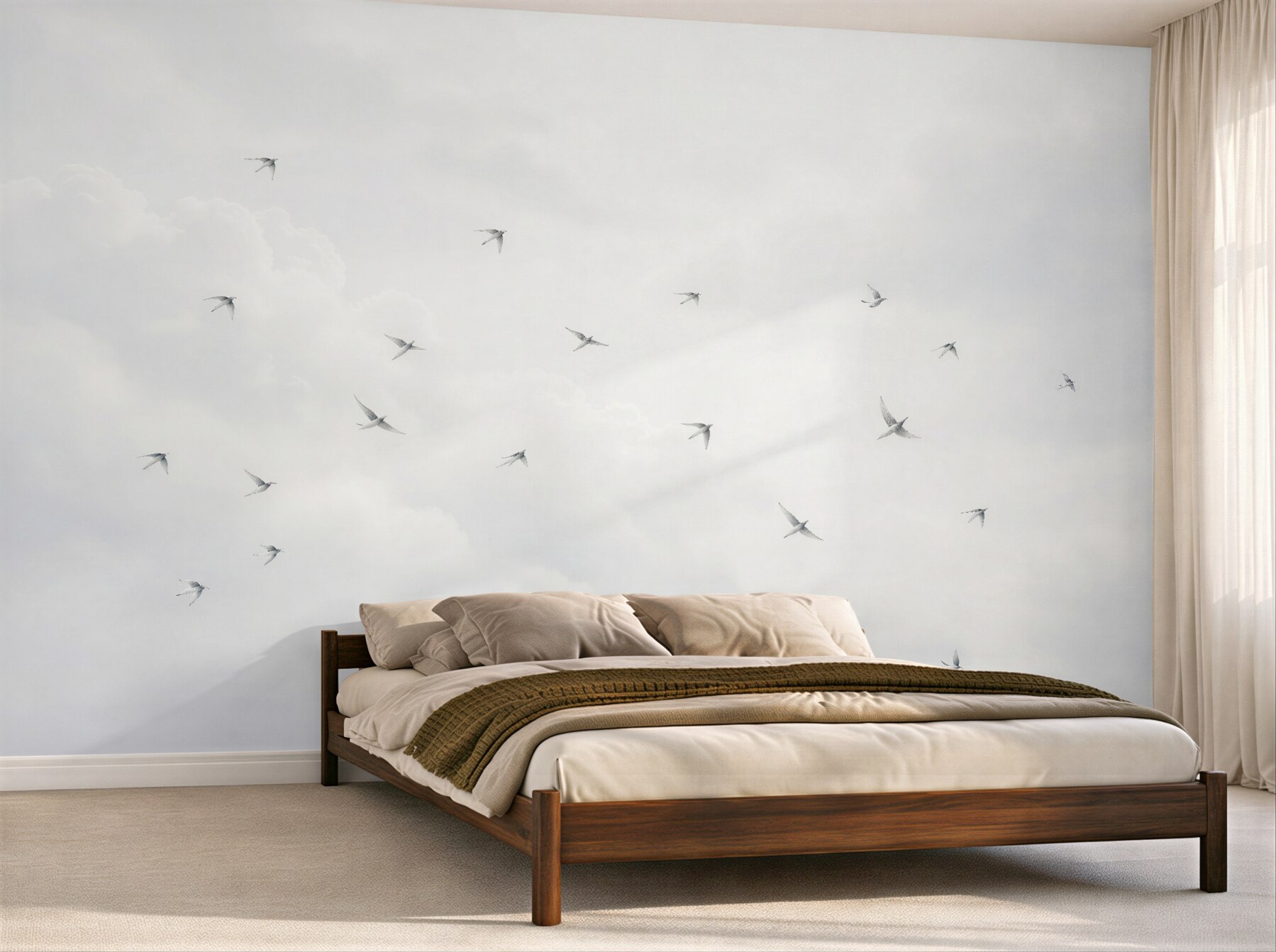 Fototapeten Fliegende Vögel zwischen den Wolken