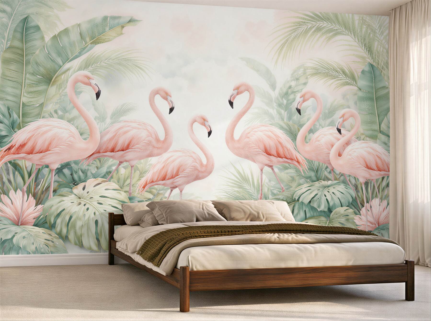 Fototapeten Flamingos in tropischen Blättern