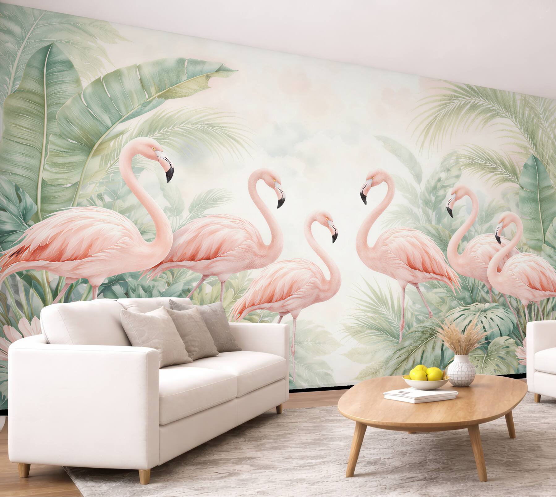 Fototapeten Flamingos in tropischen Blättern