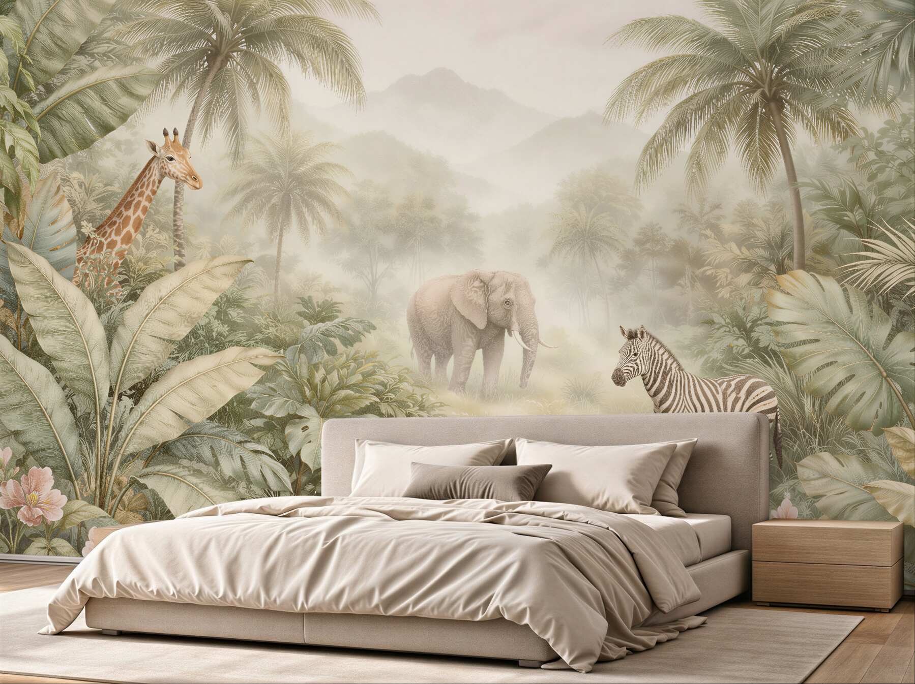 Fototapeten Pastell-Safari im nebligen Dschungel