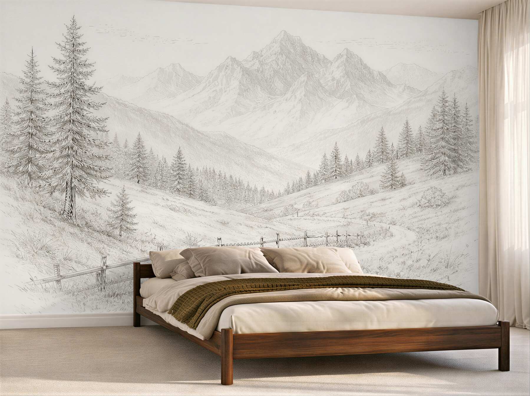Fototapeten Skizze einer Berglandschaft