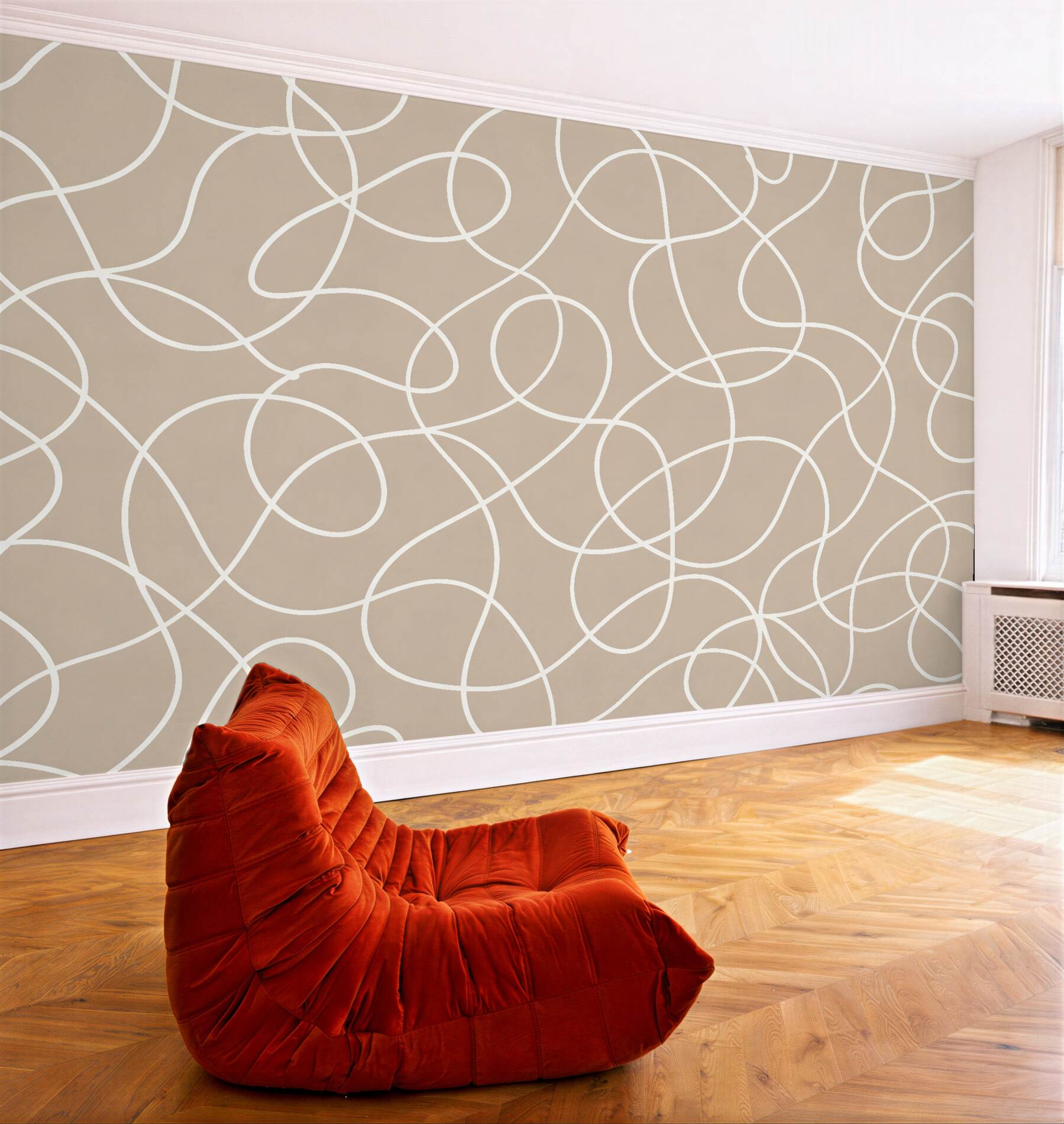 Fototapeten Beige Abstraktion welliger Linien