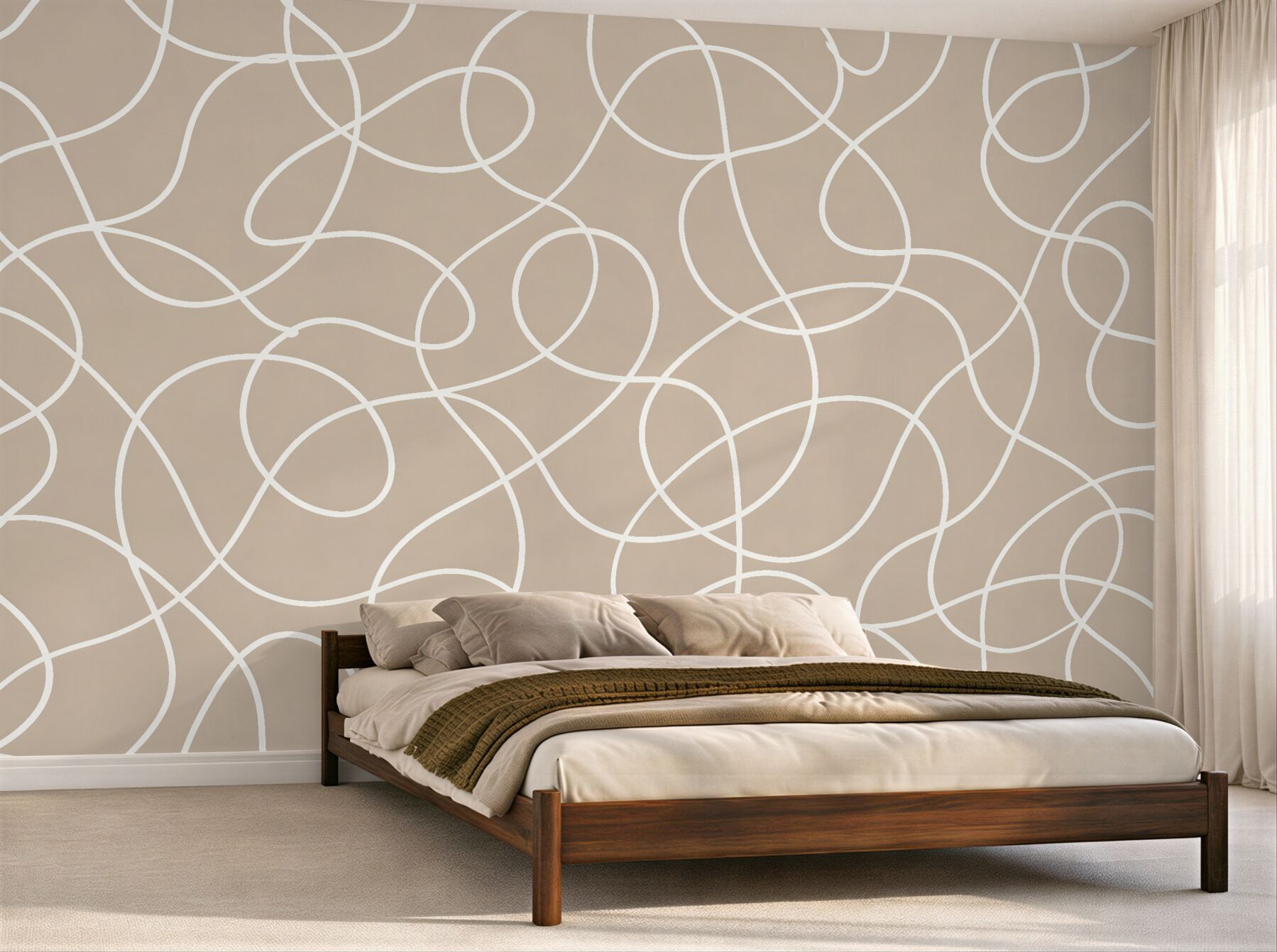 Fototapeten Beige Abstraktion welliger Linien
