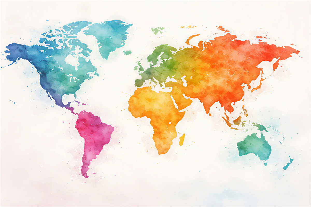 Fototapeten Bunte Aquarell-Weltkarte