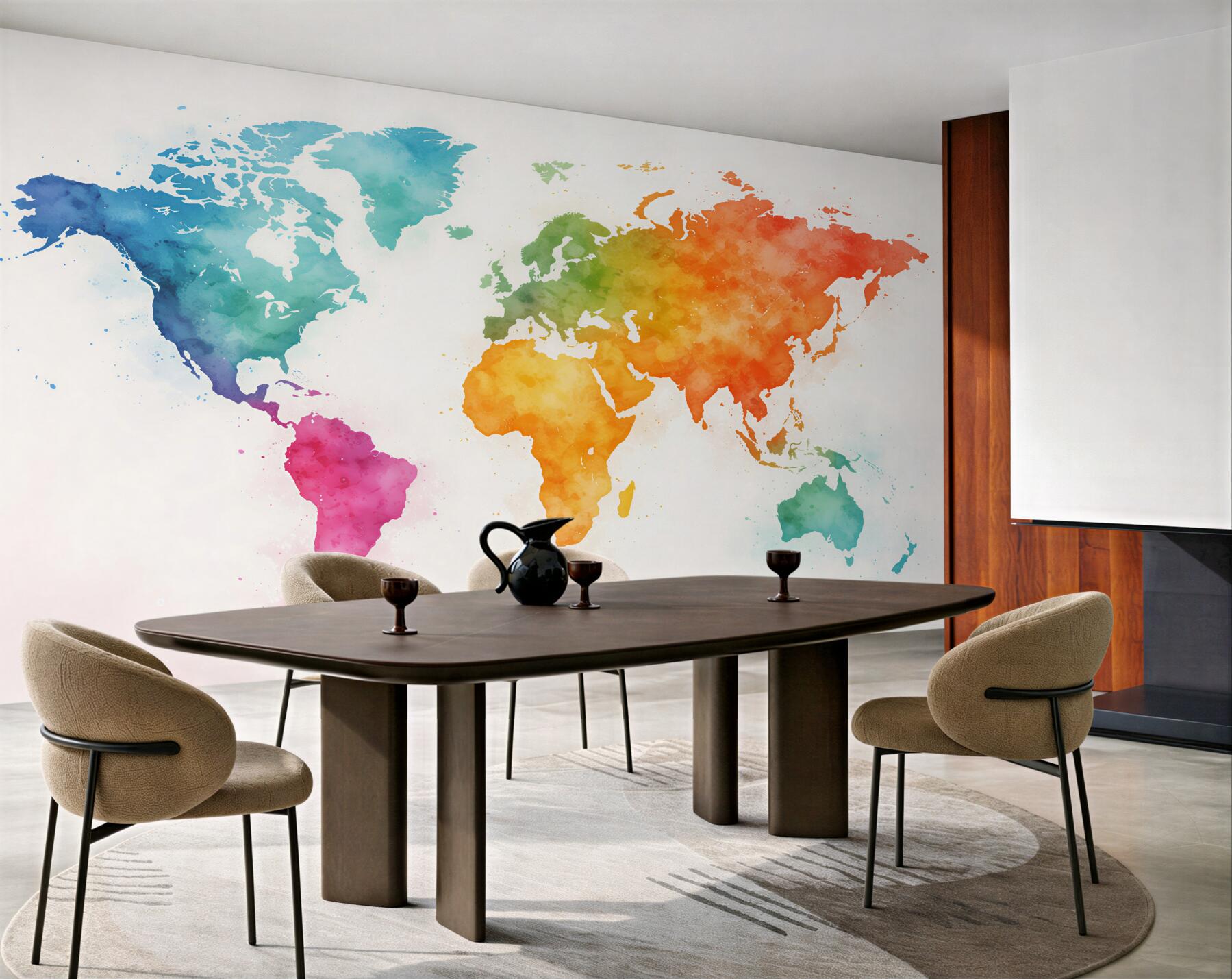 Fototapeten Bunte Aquarell-Weltkarte
