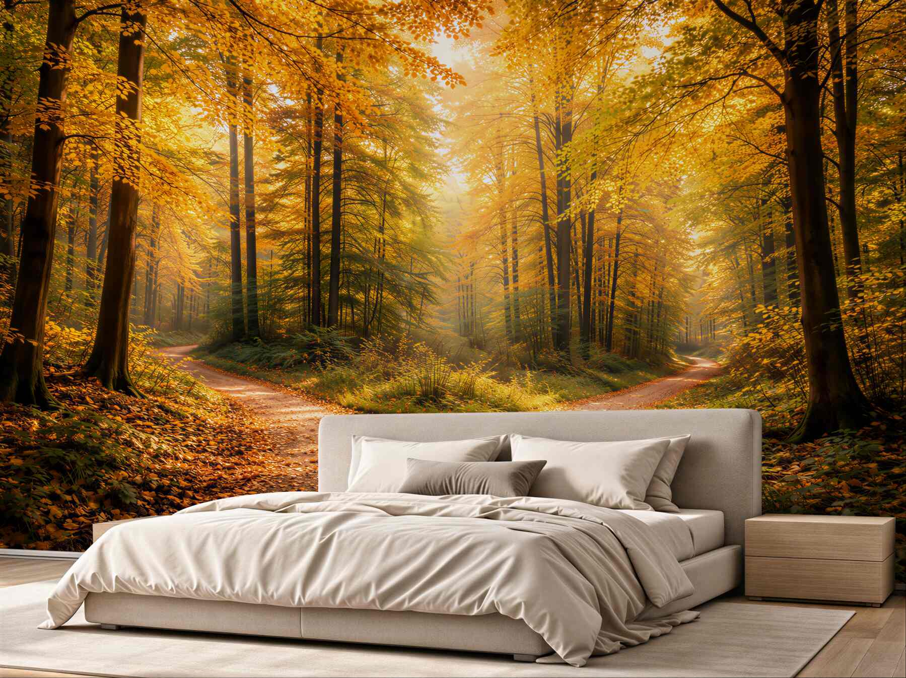 Fototapeten Herbstliche Waldkreuzung