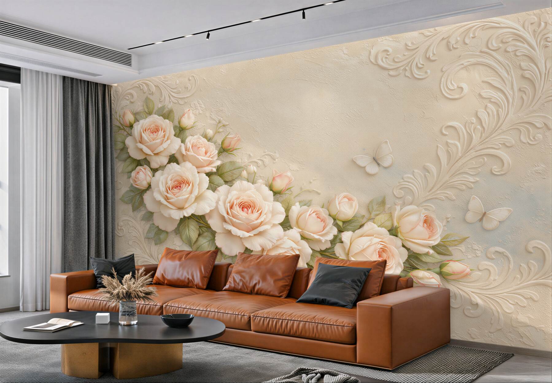Fototapeten Cremefarbene Rosen im Glamour-Stil