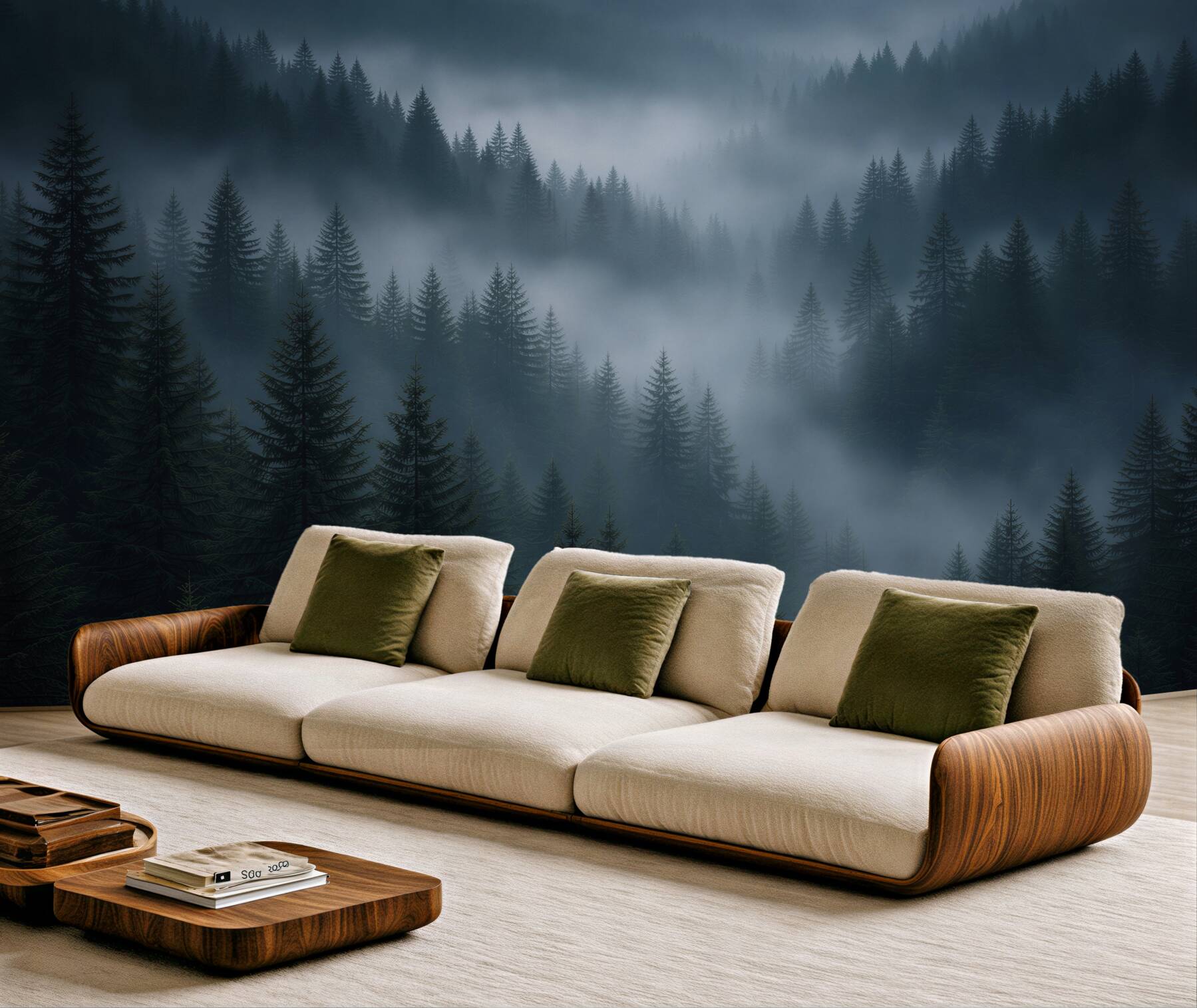 Fototapeten Düsterer Wald im Nebel