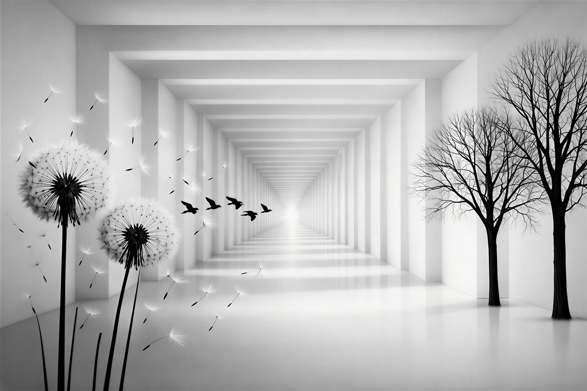 Fototapeten Räumlicher Tunnel mit Pusteblumen