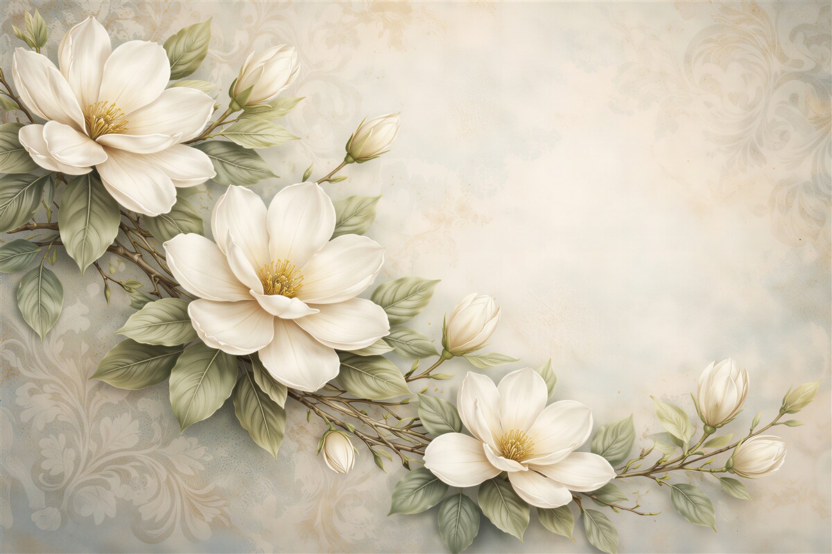 Fototapeten Cremefarbene Magnolien in eleganter Blüte