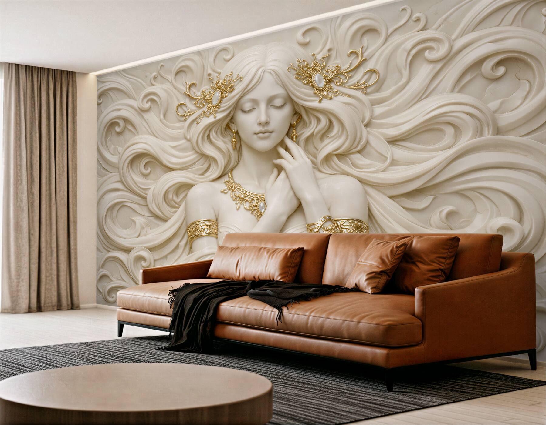 Fototapeten Goldene Dame im Relief