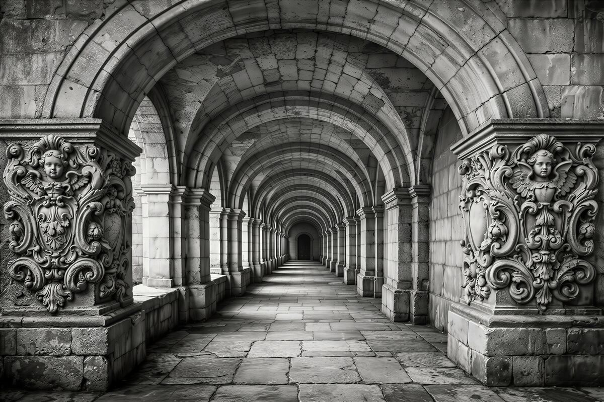 Fototapeten Monumentaler steinerner Arkadengang