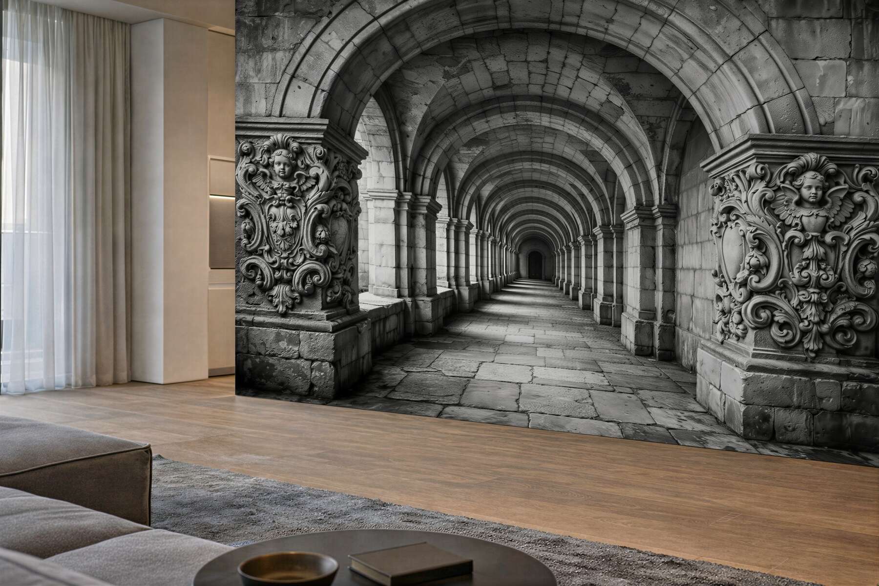 Fototapeten Monumentaler steinerner Arkadengang