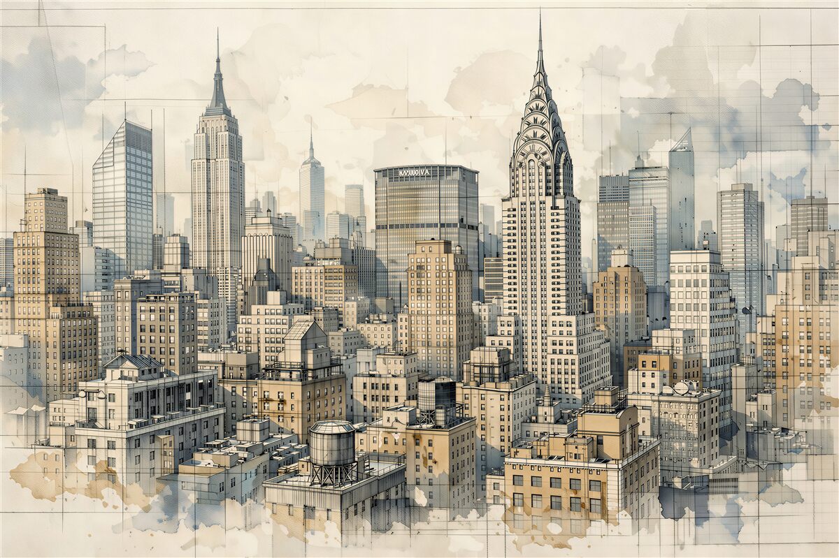 Fototapeten Skizzierte Landschaft von New York
