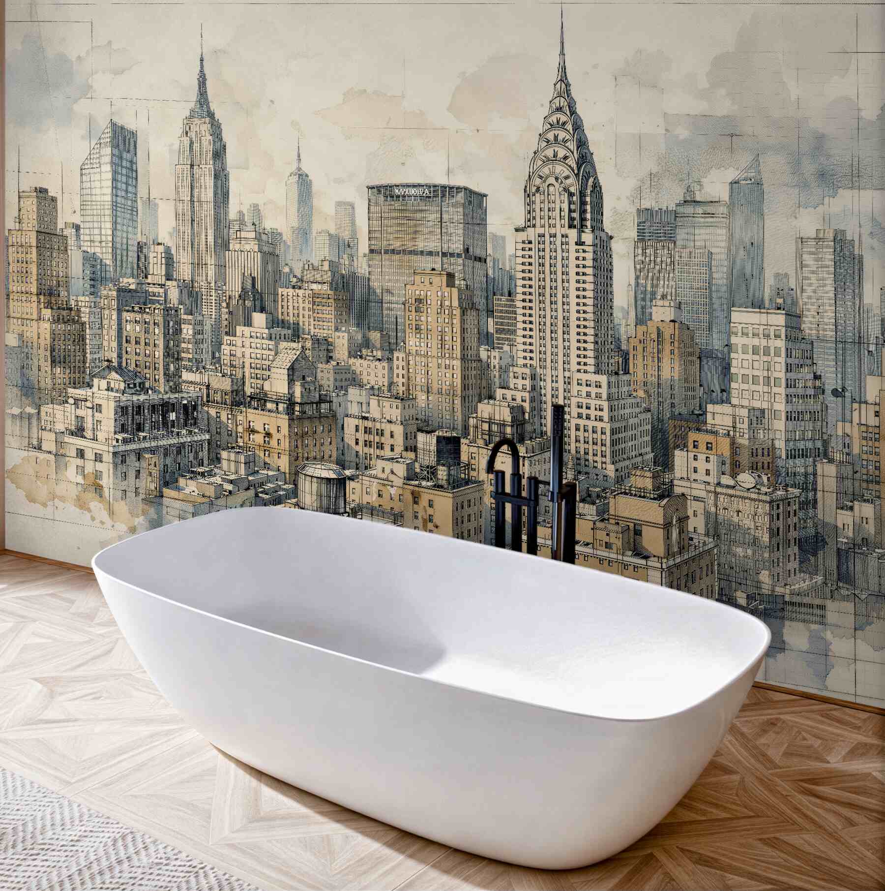 Fototapeten Skizzierte Landschaft von New York