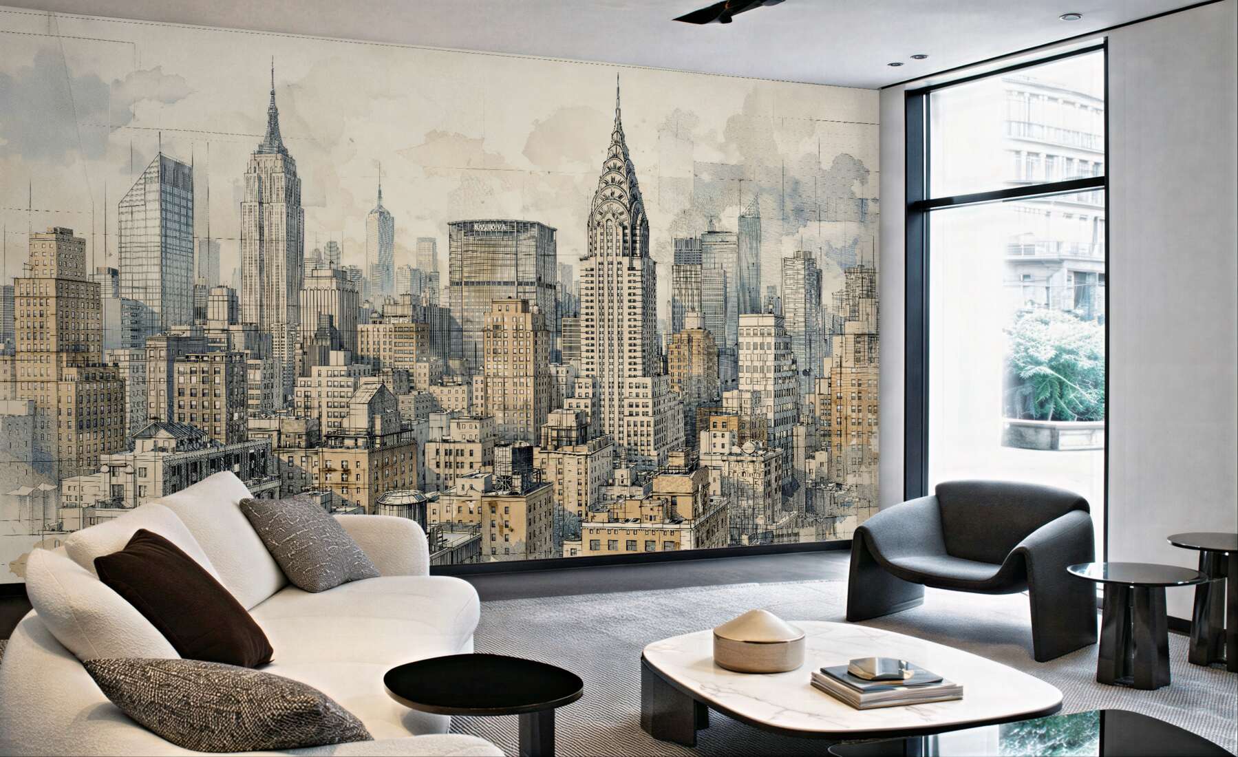Fototapeten Skizzierte Landschaft von New York