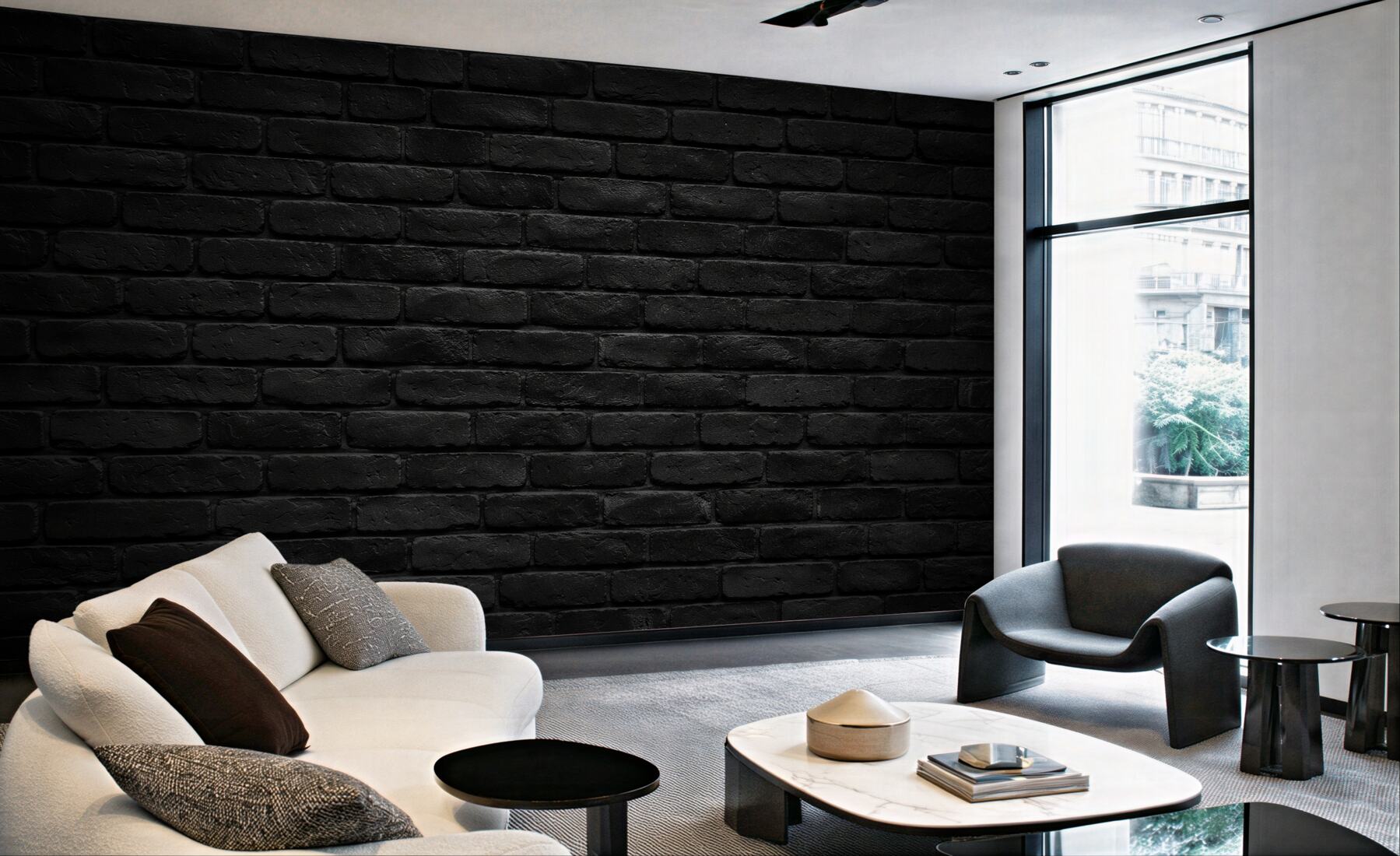 Fototapeten Dunkle Backsteinwand im Loftstil