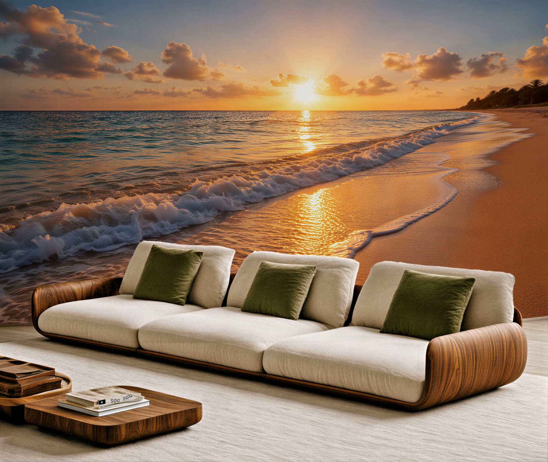 Fototapeten Goldener Sonnenuntergang am Strand