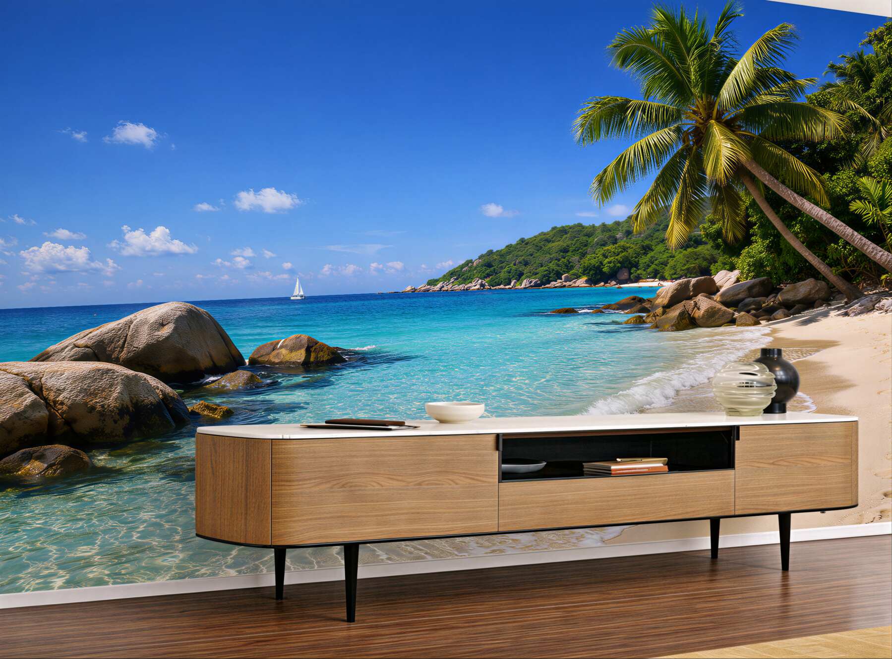 Fototapeten Tropischer Strand mit Palme