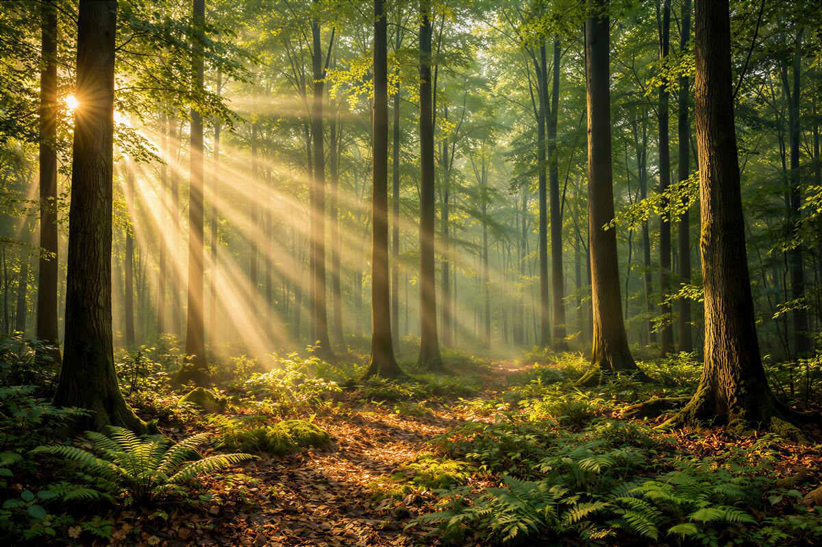 Fototapeten Sonniger Wald am Morgen