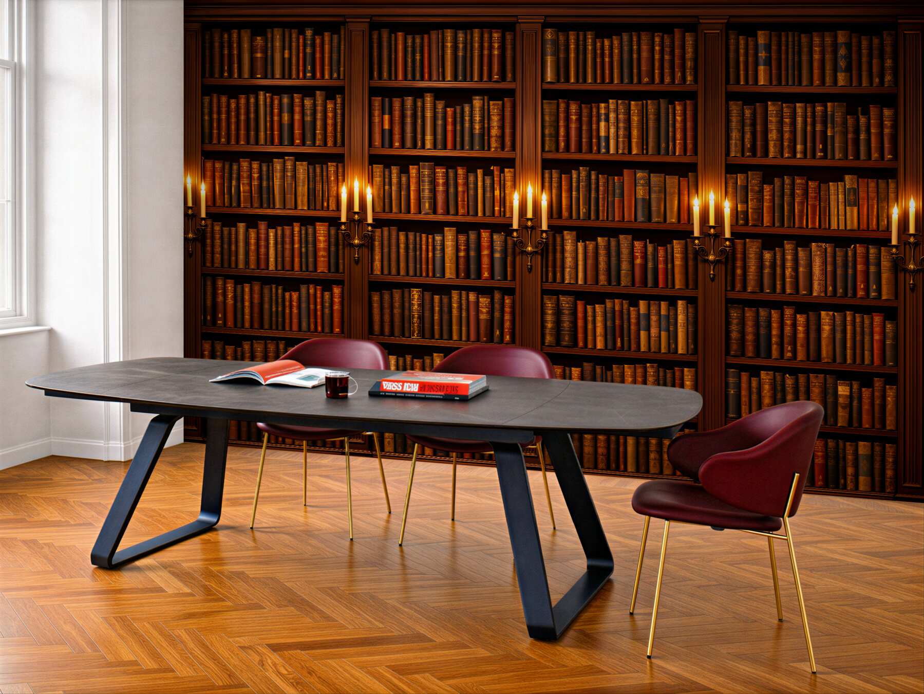 Fototapeten Stimmungsvolle Bibliothek bei Kerzenschein