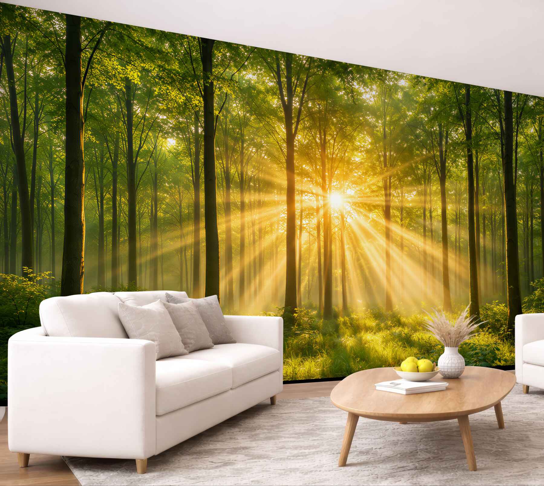 Fototapeten Sonnenstrahlen im grünen Wald