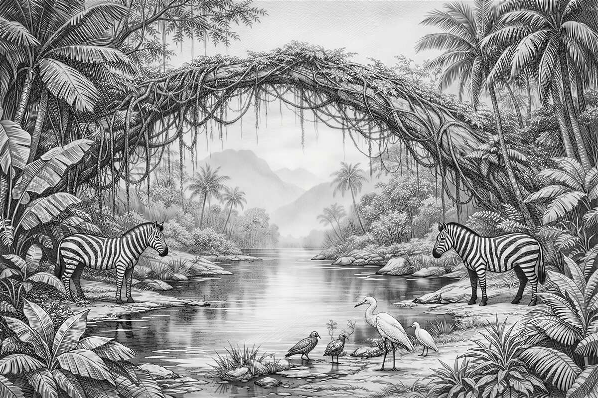 Fototapeten Exotischer Dschungel mit Zebra