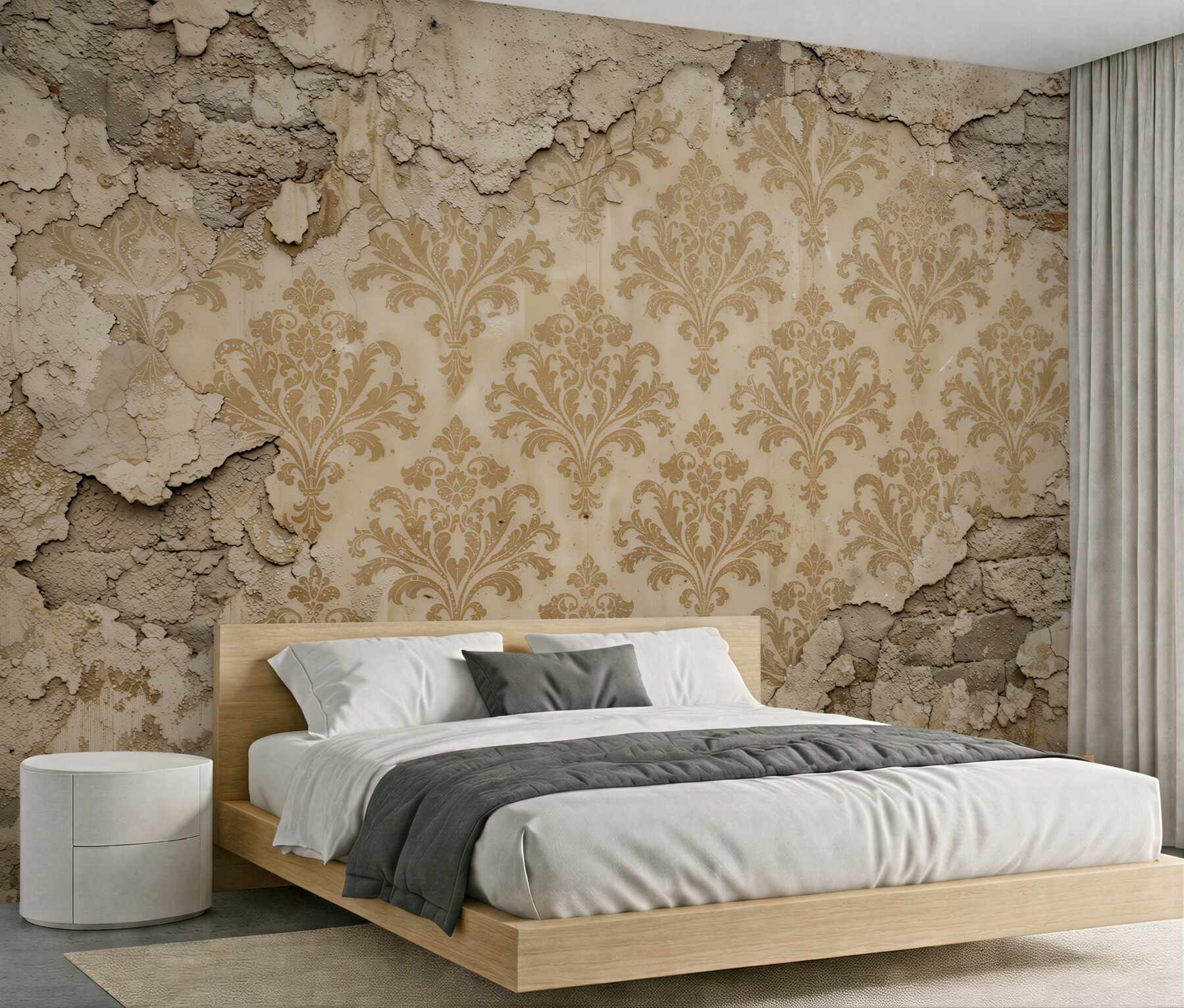 Fototapeten Gealtertes Ornament auf rissiger Wand