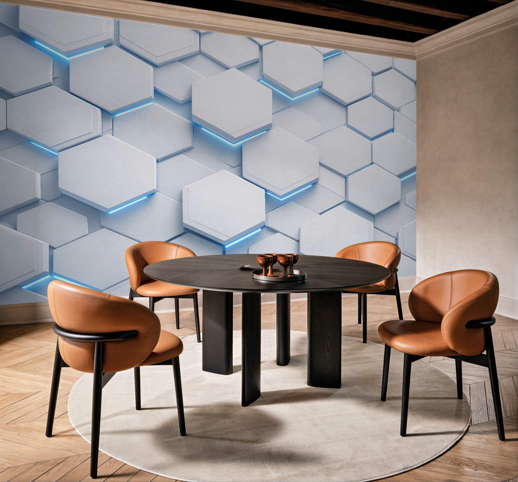 Fototapeten Futuristische Hexagone mit Blau