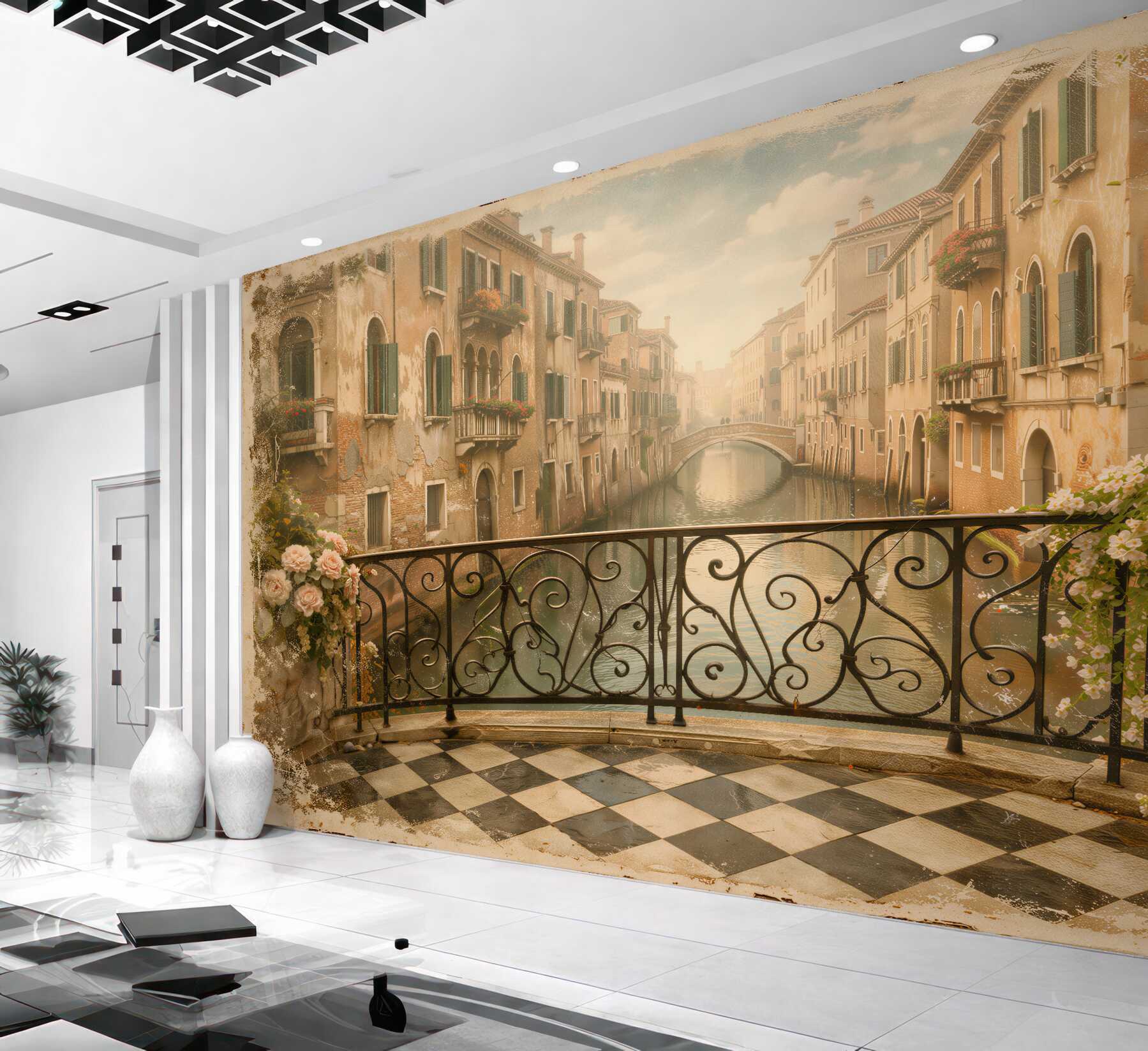 Fototapeten Romantischer Balkon über dem venezianischen Kanal